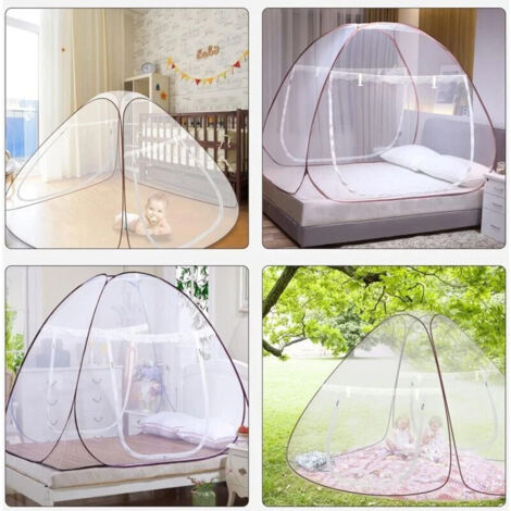 Moustiquaire de Lit Pliable, Portable de Voyage Moustiquaire, Porte Simple Camping Mosquito Rideau, 100 190cm Moustiquaire en Forme de Dôme à Installation Facile - Jante Marron