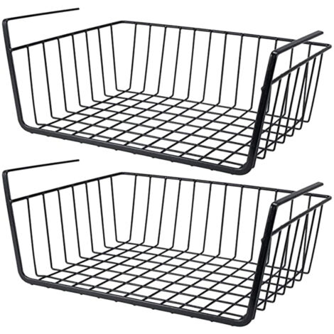 2PCS Panier Suspendu, Métallique Paniers à Étagères Empilables Panier de Rangement de Cuisine pour Cuisine,Pantry,Bureau,Bookshelf,Placard,Salle de Bain (Noir) (1/5)