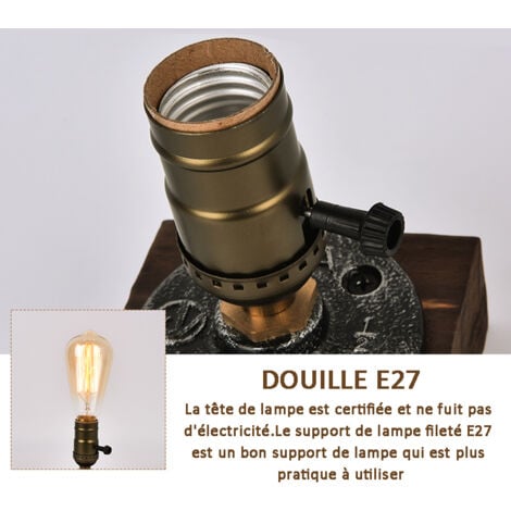 Base de lampe de table industrielle vintage pour ampoule Edison E26, lampe décorative antique de style steampunk, chevet décoratif de lampe de table vintage, pour bar de café de chambre à coucher de s