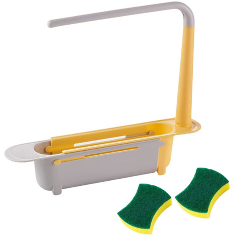 Support dévier télescopique – Rangement pour éponge et savon – Longueur ajustable 23,5 cm à 40 cm – Matériau PP haute qualité