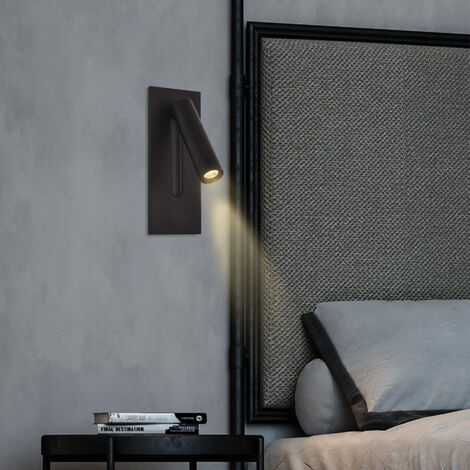 Liseuse LED Lampe de Chevet Interrupteur Caché Lampe de Chevet, Type C Lampe de Chevet Encastrée Applique Murale Lampe de Lecture, Rotatif à 350° Pliable à 90°, 3W Lumière Chaude 3000K, couleur noir