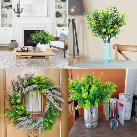 Buis artificiel (lot de 7), tiges de buis artificielles de verdure de ferme, fausses plantes et ressorts de verdure pour la ferme, la maison, le jardin, le bureau, la terrasse, le mariage et la décora
