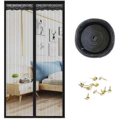 Moustiquaire De Porte Magnétique, 100 X 220 Cm, Rideau Anti-mouches, Pour Porte De Balcon, Salon, Terrasse, Sans Perçage, Noire