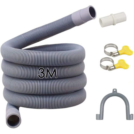 Tuyau Lave-Linge 3m, Rallonge de Tuyau de Vidange, Tuyau Vidange pour Machine à Laver, Avec Raccord Tuyau Vidange et 2 Clips Tuyau , Pour Laveuse, Lave-Vaisselle et Sécheuse (3M)