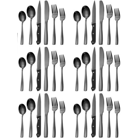 Ensemble de couverts,Couverts de table pour 6 personnes, Ménagère 36 pièces, couverts avec couteau, fourchette, cuillère, couteau à steak, passe au lave-vaisselle