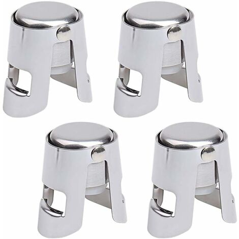 Bouchons à Champagne, 4 Pcs Bouchons Acier Inoxydable pour Bouteille de Vin, pour champagne mousseux vin rouge Bouchon Réutilisable en acier inoxydable