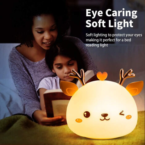 Veilleuse Bebe,Veilleuse Enfant Rechargeable LED,Lampe de Chevet,Veilleuse Adulte Fille Garcon 7 Couleurs Portable en Silicone,Lampe Cerf Multicolore avec ContrôLe Tactile,Cadeau Anniversaire Femme