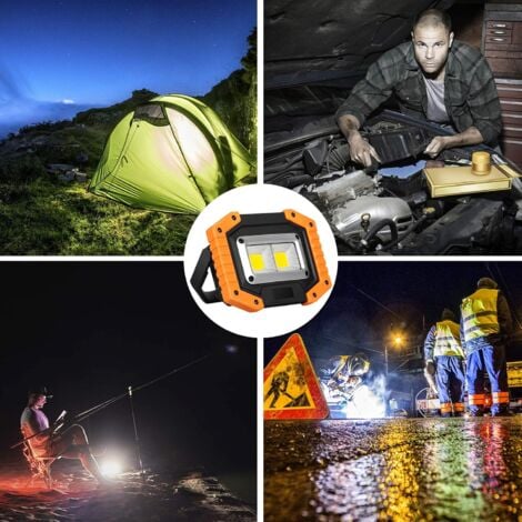 2 Projecteur de Chantier LED, USB Rechargeable Lampe de Travail 30W 2000LM - Luminaire extérieur avec 4 18650 Batteries, IP65 Imperméable Lumière pour Randonnée, Camping