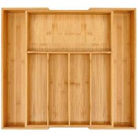 Boîte de rangement pour couverts en bambou, adaptée aux tiroirs, capacité de rangement extensible de 31,5 cm à 48 cm, support de rangement pour couverts de cuisine, séparateur cuillère/fourchette.