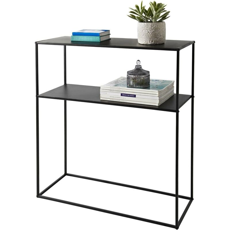 2 Tier Console Table Black Metal Frame With Shelf Side Table Bookshelf