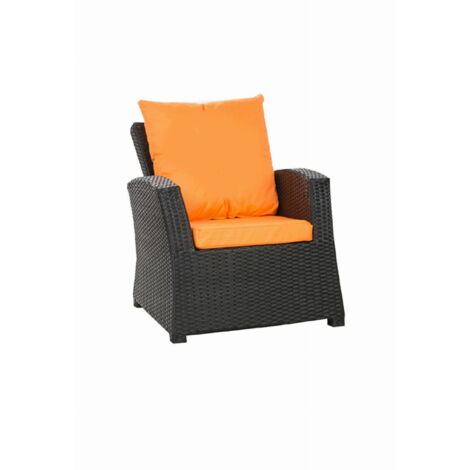 Coussins de fauteuil tressé en résine 56x52x7+56x50 2pcs Coussin de jardin orange Coussin de chaise extérieur avec dossier ensemble de salon rotin