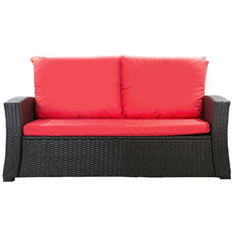 Coussins de canapé de jardin en résine tressée 112x50x7+256x50cm coussins d'extérieur rouge Set de coussins 2 places Lot de coussins de jardin