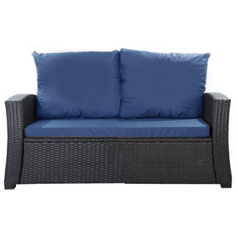 Coussins de canapé de jardin en résine tressée 112x50x7+256x50cm coussins d'extérieur bleu Set de coussins 2 places Lot de coussins de jardin
