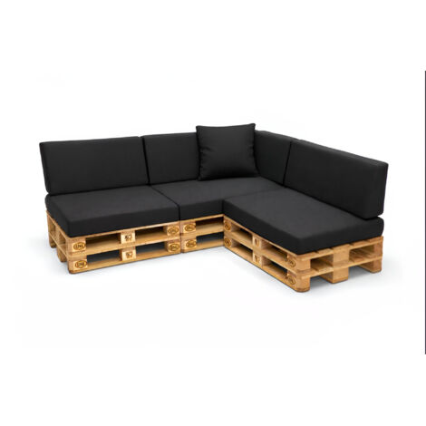 Set 8 coussins palette  assises 120x60 dossiers + 120x40 kit coussins canapé de jardin Noir coussins pour mobilier de jardin