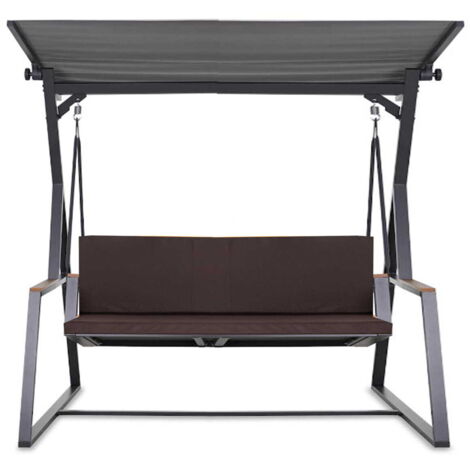 Coussin pour balançoire de jardin Marron 160x60x50 cm avec housse amovible, coussin pour balancelle 3 places