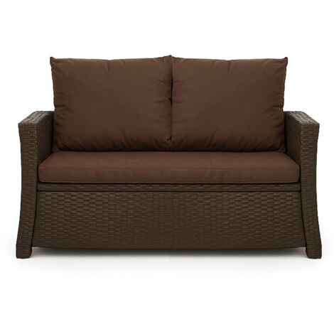 Coussins de canapé de jardin en résine tressée 112x60x7+256x50cm coussins d'extérieur marron Lot de coussins de jardin Set de coussins 2 places (1/5)