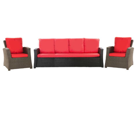 Lot coussins pour salon de jardin résine tressée 5 personnes, coussins pour canapé 160x50x7cm Rouge, coussins pour fauteuil de jardin 2x50x56cm (1/5)