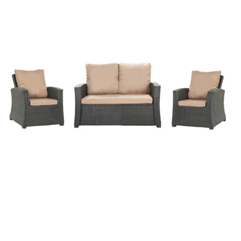Set coussins pour salon de jardin résine tressée 4 personnes, coussins pour canapé 120x60x7cm, coussins pour fauteuil de jardin 2x50x56cm Beige (1/5)