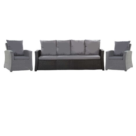 Set coussins pour salon de jardin résine tressée 5-6 places, coussins pour canapé 180x60x7cm Anthracite, coussins pour chaise de jardin 2x50x56cm (1/5)