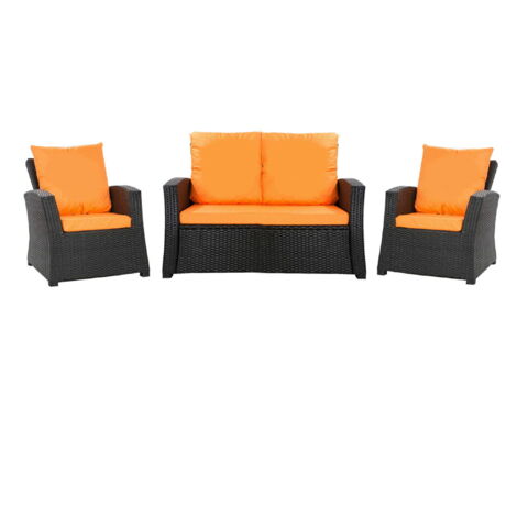Set coussins pour salon de jardin résine tressée 4 places, coussins pour canapé 130x60x7cm Orange, coussins pour fauteuil de jardin 2x50x56cm