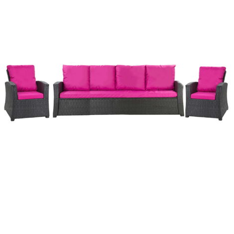 Set coussins pour salon de jardin résine tressée 5-6 places, coussins pour canapé 170x60x7cm, coussins pour fauteuil de jardin 2x50x56cm Rose (1/5)