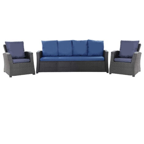 Set coussins pour salon de jardin résine tressée 5 places, coussins pour canapé 140x50x7cm Marine, coussins pour fauteuil de jardin 2x50x56cm (1/5)