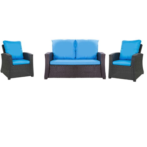 Set coussins pour salon de jardin résine tressée 4 personnes, coussins pour canapé 100x60x7cm Bleu, coussins pour fauteuil de jardin 2x50x56cm (1/5)