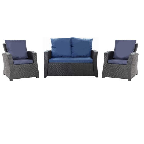 Set coussins pour salon de jardin résine tressée 4 places, coussins pour canapé 130x50x7cm, coussins pour fauteuil de jardin 2x50x56cm Marine (1/5)