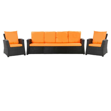 Set coussins pour salon de jardin résine tressée 5-6 places, coussins pour canapé 170x50x7cm Orange, coussins pour fauteuil de jardin 2x50x56cm (1/5)