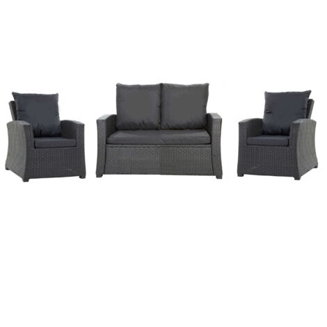 Set coussins pour salon de jardin résine tressée 4 places, coussins pour canapé 130x50x7cm, coussins pour fauteuil de jardin 2x50x56cm Noirs (1/5)
