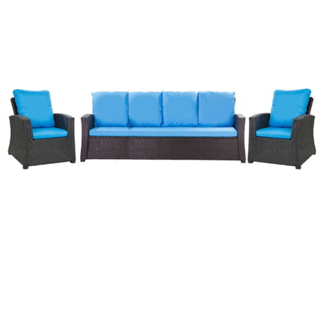 Set coussins pour salon de jardin résine tressée 5-6 places, coussins pour canapé 170x50x7cm Bleu, coussins pour fauteuil de jardin 2x50x56cm (1/5)