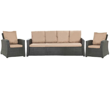 Set coussins pour salon de jardin résine tressée 5-6 places, coussins pour canapé 180x50x7cm, coussins pour chaise de jardin 2x50x56cm Beige (1/5)