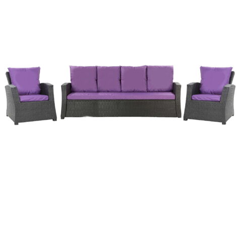 Set coussins pour salon de jardin résine tressée 5 personnes, coussins pour canapé 150x50x7cm, coussins pour fauteuil de jardin 2x50x56cm Violet (1/5)