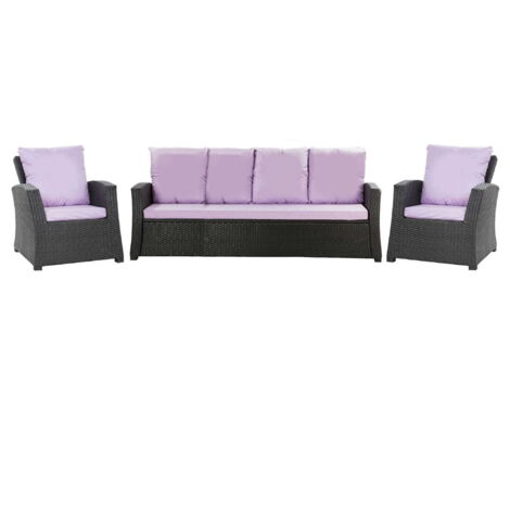 Set coussins pour salon de jardin résine tressée 5-6 places, coussins pour canapé 180x50x7cm, coussins pour chaise de jardin 2x50x56cm Violet (1/5)