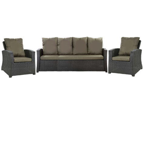 Set coussins pour salon de jardin résine tressée 5-6 places, coussins pour canapé 180x60x7cm Vert, coussins pour chaise de jardin 2x50x56cm (1/5)
