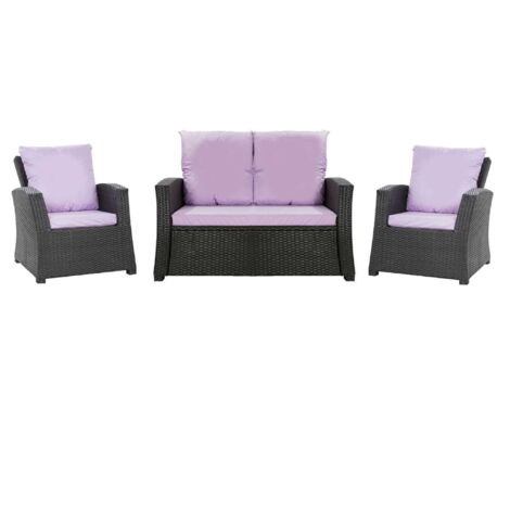 Set coussins pour salon de jardin résine tressée 4 personnes, coussins pour canapé 120x60x7cm, coussins pour fauteuil de jardin 2x50x56cm Violet (1/5)