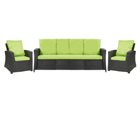 Lot coussins pour salon de jardin résine tressée 5 personnes, coussins pour canapé 160x60x7cm, coussins pour fauteuil de jardin 2x50x56cm Citron (1/5)
