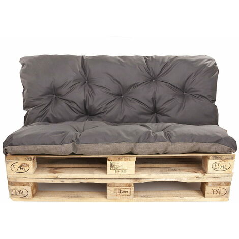 Setgarden – Coussins pour palettes 120 x 50 cm – Assise et dossier matelassés – Tissu imperméable et résistant – 10 cm d'épaisseur – Couleur anthracite
