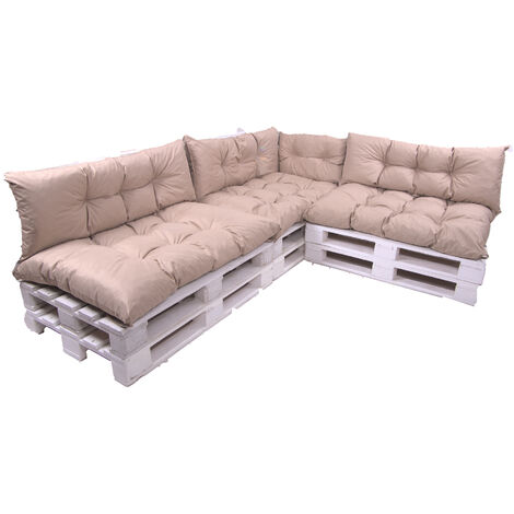 Setgarden – Set de 7 coussins pour palettes – Assise 120x60 cm et dossier 120x40 cm – Garnis de mousse anti-allergique – Housse en polyester imperméable (1/4)