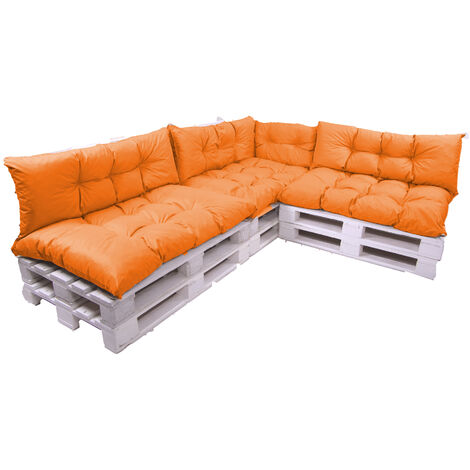 Set de 7 Coussins pour palettes, 3 x Assise 120x60 et Dossier 3x120x40cm orange, Canapé de Jardin / coussin palette in / extérieur, SETGARDEN