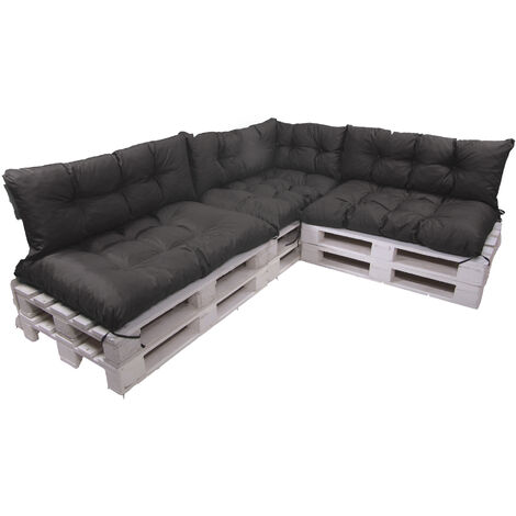 Set de 7 Coussins pour palettes, 3 x Assise 120x60 et Dossier 3x120x40cm Noir, Canapé de Jardin / coussin palette in / extérieur, SETGARDEN