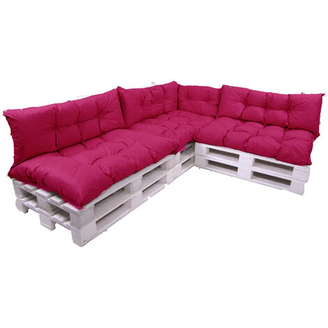 Set de 7 Coussins pour palettes, 3 x Assise 120x60 et Dossier 3x120x40cm Rosa, Canapé de Jardin / coussin palette in / extérieur, SETGARDEN