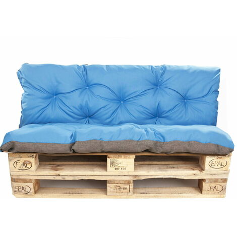 Coussins palettes 120x50 Assise et Dossier 120x40cm, coussins de palette Bleu, coussins de canapé de jardin, coussin palette exterieur (1/5)