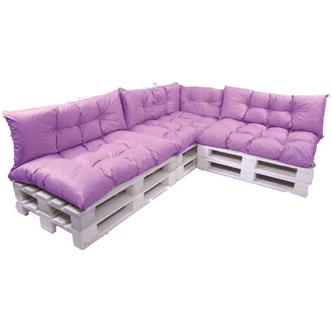 Set de 7 Coussins pour palettes, 3 x Assise 120x60 et Dossier 3x120x40cm Violet clair, Canapé de Jardin / coussin palette in / extérieur, SETGARDEN