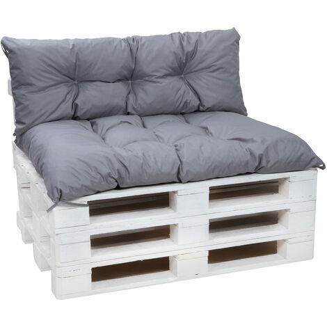 Set Coussins pour palettes, Assise 120 x 60 et Dossier 120  x 60cm, coussin palette in-extérieur Gris, SETGARDEN