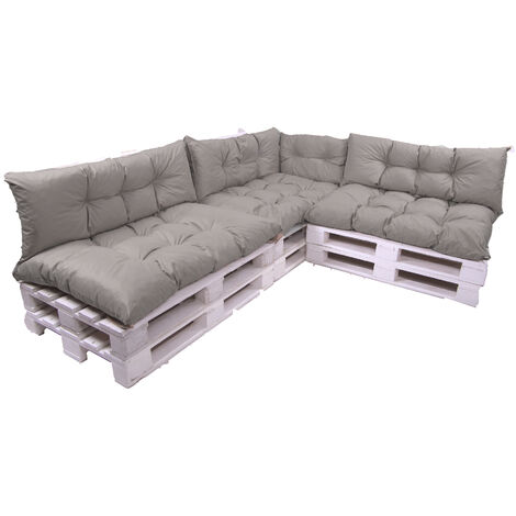Set de 7 Coussins pour palettes, 3 x Assise 120x50 et Dossier 3x120x40cm Gris, Canapé de Jardin / coussin palette in / extérieur, SETGARDEN (1/4)