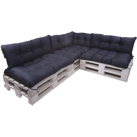 Set de 7 Coussins pour palettes, 3 x Assise 120x50 et Dossier 3x120x40cm Bleu foncé, Canapé de Jardin / coussin palette in / extérieur, SETGARDEN