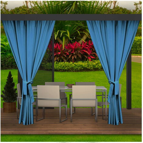 Rideaux D'extérieur pour Balcon 2x155x220cm Bleu Rideau pour Pergola Imperméable Rideau Exterieur pour Terrasse Rideau Pare-Soleil pour Balcon