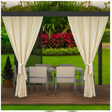 Rideaux D'extérieur pour Balcon 2x155x220cm Beige Rideau pour Pergola Imperméable Rideau Exterieur pour Terrasse Rideau Pare-Soleil pour Balcon