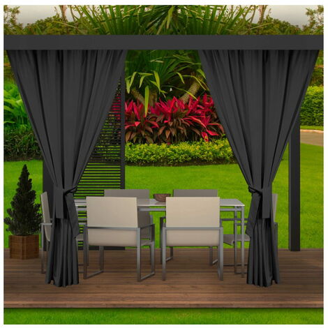 Rideaux D'extérieur Noir Rideau 2x155x240cm Rideau pour Pergola Imperméable Rideau Exterieur pour Terrasse Rideau Pare-Soleil pour Balcon